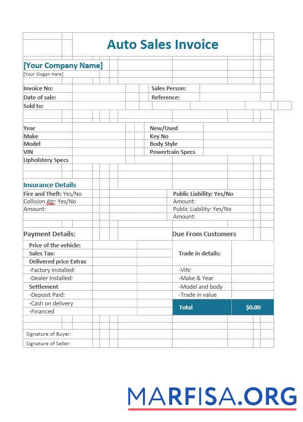 Blank Auto Sales Invoice Template